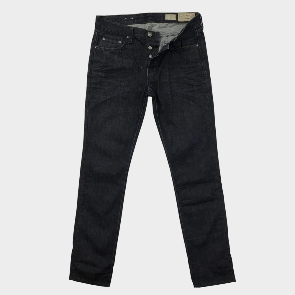 AllSaints Iggy Slim Fit Jeans Mens 32 Indigo Dark Wash Denim Button Fly Silt